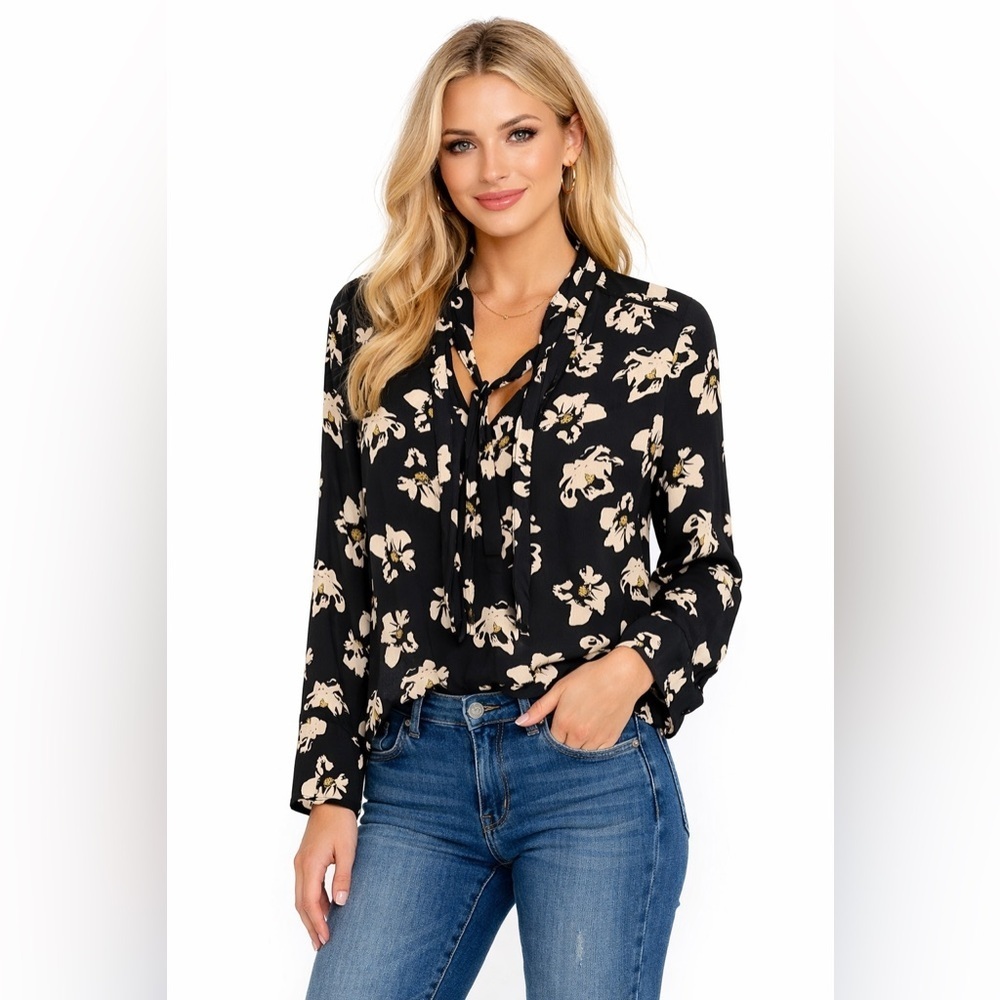 Proenza Schouler Floral Long Sleeve Blouse Size Black Cream White Size 2